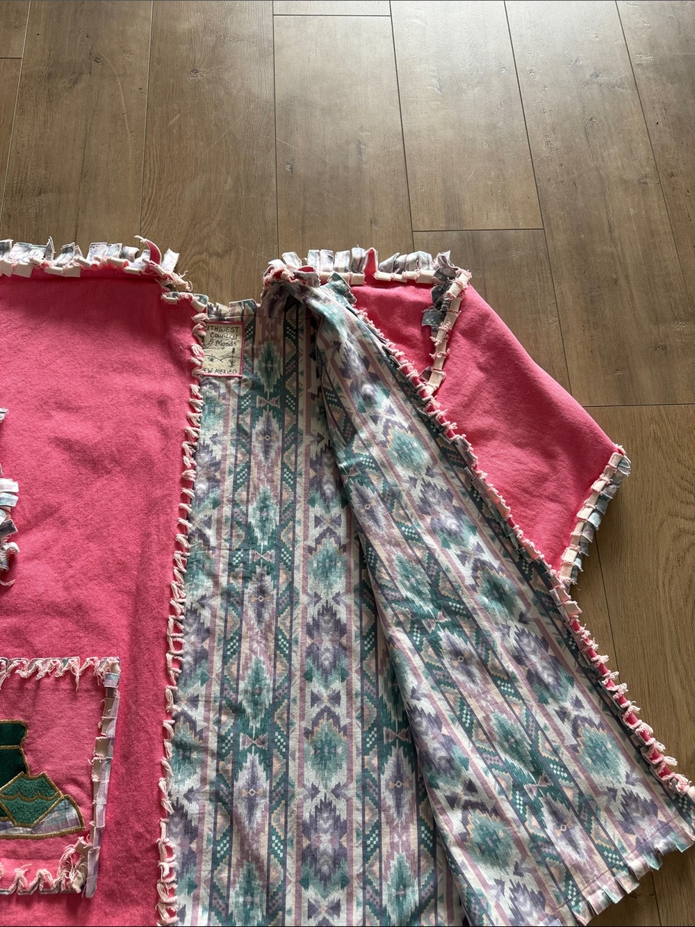 Women's Southwestern Handmade Patchwork Denim Open Front Jacket Size L Quilted - Picture 5 of 10